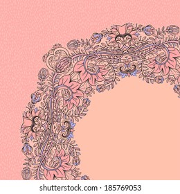 Decorative floral background, illustration with gorgeous ornamental frame. You can use it like invitation or greeting card