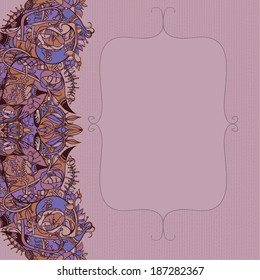 Decorative floral background, illustration with gorgeous ornamental frame. You can use it like invitation or greeting card