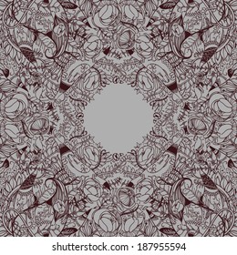 Decorative floral background, illustration with gorgeous ornamental frame. You can use it like invitation or greeting card