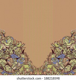 Decorative floral background, illustration with gorgeous ornamental frame. You can use it like invitation or greeting card