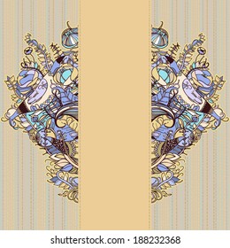 Decorative floral background, illustration with gorgeous ornamental frame. You can use it like invitation or greeting card