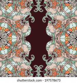 Decorative floral background, illustration with gorgeous ornamental frame. 