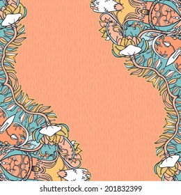 Decorative floral background, illustration with gorgeous ornamental frame.