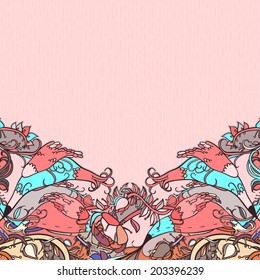 Decorative floral background, illustration with gorgeous ornamental frame.
