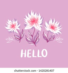 Decorative floral background with inscription 'Hello' vector illustration