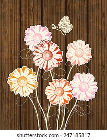 Decorative floral background with red and orange flowers