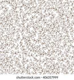 Decorative floral background, vector seamless pattern with leaves and berries