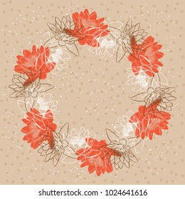 Decorative floral background with wreath of water lily flowers