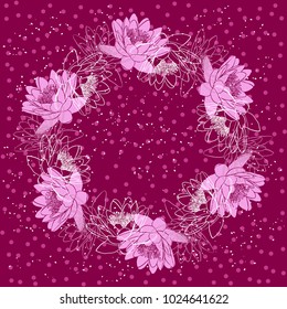 Decorative floral background with wreath of water lily flowers