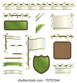 decorative floral banners and ribbons isolated on white