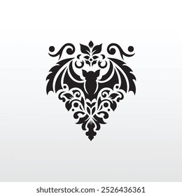 decorative floral bat black silhouette printable vector illustration clipart sublimation