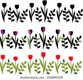 Decorative floral border, black and colored