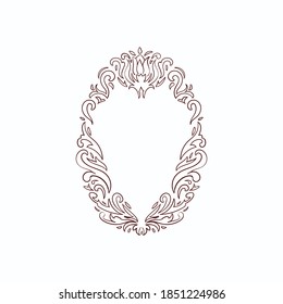 Decorative floral border ellipse outer with love shape inside hand drawn custom vector design
