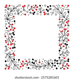 Decorative floral border with red and black elements suitable for various artistic uses