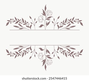 Imágenes decorativas del diseño del Vector del borde floral, nombre del título Flor del borde Decoración del dibujo de la mano, borde del nombre, dibujo de la mano de la hoja. Dibujado a mano mono línea de fondo floral.