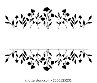 	
Decorative Floral Border Vector Design Images, Title Name Border flower Hand Draw Decoration, Name Border, leave Hand Draw. branch frame with black flowers. Hand drawn mono line floral background.