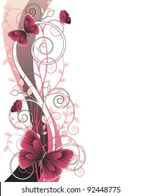 decorative floral card with  branches and butterflies