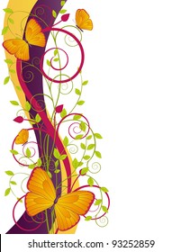 decorative floral card with  branches and butterflies