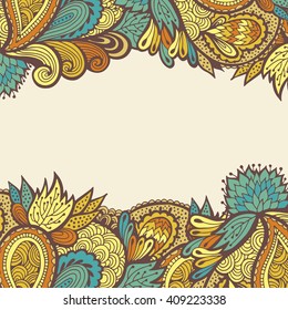 Decorative floral card design, vector template for invitation, flower background border