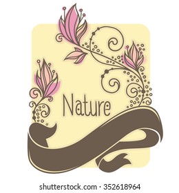 decorative floral card in doodle style