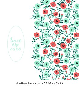 Decorative floral card with red and blue flowers
