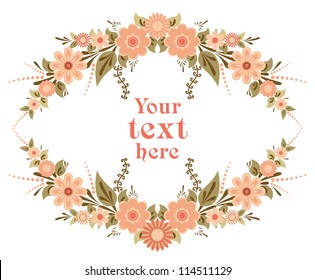 Decorative floral card template for design with place for text