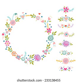 Decorative floral collection. Cute vector compositions. 