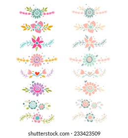 Decorative floral collection. Cute vector compositions. 