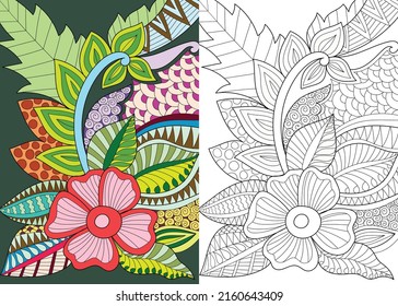 Ilustración de la página del libro de colores florales decorativos para adultos dibujo de arte relajante 