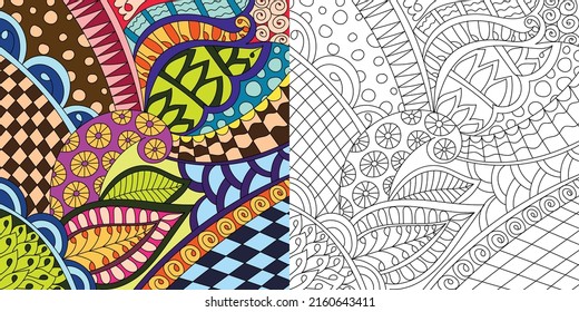 Decorative floral coloring book page illustration for adults art drawing relaxing 