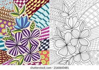 Decorative floral coloring book page illustration for adults art drawing relaxing 