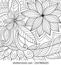 Decorative floral coloring book page illustration for adults art drawing relaxing 