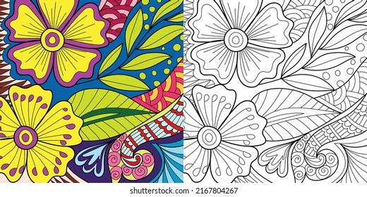 Decorative floral coloring book page illustration for adults art drawing relaxing 