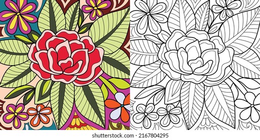 Decorative floral coloring book page illustration for adults art drawing relaxing 