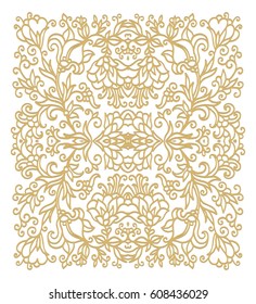 Decorative floral composition, Arrangement of flowers, Ornamental golden vector floral composition