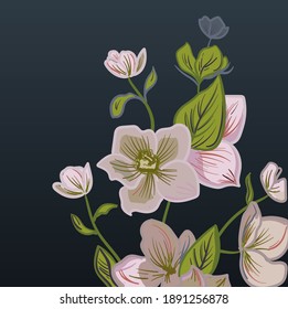 Decorative floral composition of different flowers. Hand-drawn vector illustration.