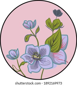 Decorative floral composition with the different flowers. Hand-drawn round vector illustration.