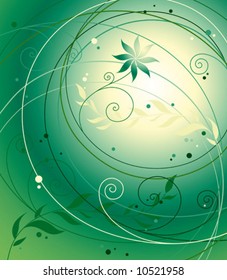 Decorative floral composition on a green background. A vector illustration.