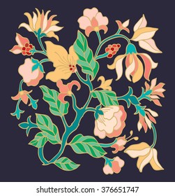 Decorative floral composition  with stylized pink flowers