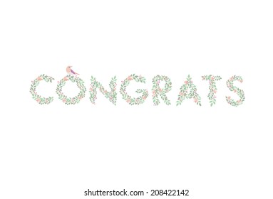 Decorative floral congrats. Curly ornamental spring font, can be used for design and decoration backgrounds