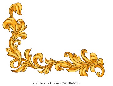 Decorative floral corner in baroque style. Golden curling plant.