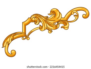 Decorative floral corner in baroque style. Golden curling plant.