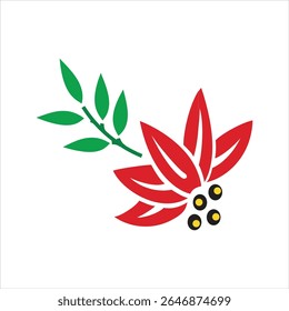 Decorative Floral Corner Design Red Flower with Green Leaves Vector