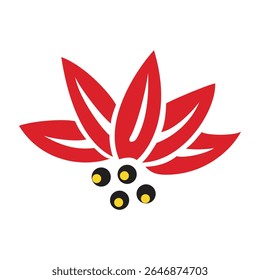Decorative Floral Corner Design Red Flower with Green Leaves Vector
