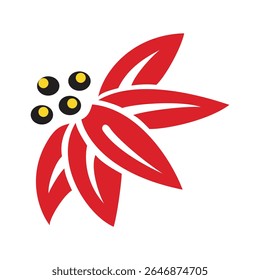 Decorative Floral Corner Design Red Flower with Green Leaves Vector