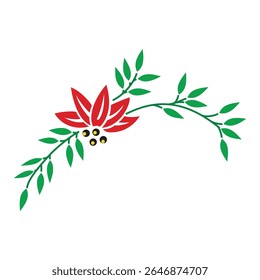 Decorative Floral Corner Design Red Flower with Green Leaves Vector