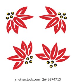 Decorative Floral Corner Design Red Flower with Green Leaves Vector