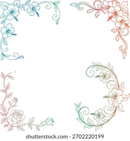 Decorative Floral Corner Designs with Gradient Colors