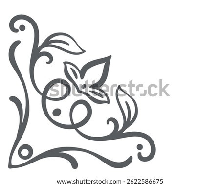Decorative floral corner element with leaves, curls, and graceful lines. Perfect for stationery, packaging, or vintage frames. Vector illustration.