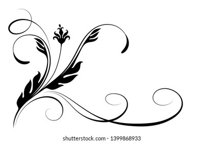 Decorative floral corner ornament for angular stencil isolated on white background